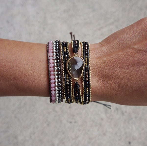 Black Smoky Wrap Bracelet Gold chain