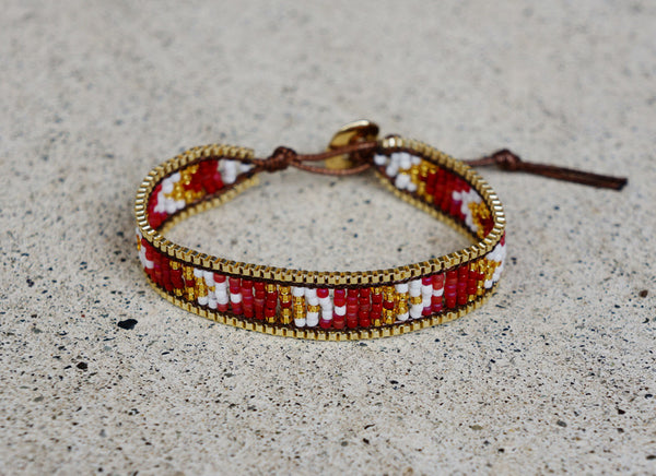 Cherry Seed Bead Bracelet with Gold Chain