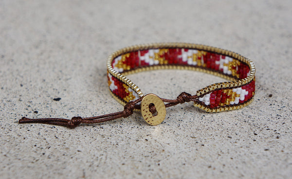 Cherry Seed Bead Bracelet with Gold Chain