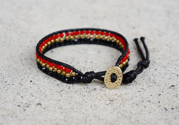 Red & Black Sigle Bracelet Gold Bead