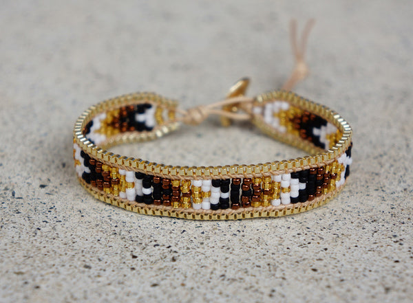 Golden Brown Seed Bead Bracelet with Gold Chain