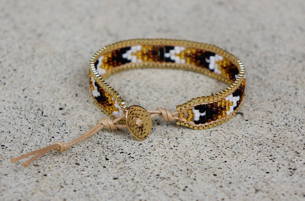 Golden Brown Seed Bead Bracelet with Gold Chain