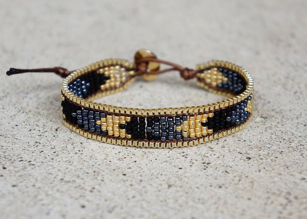 Midnight Seed Bead Bracelet with Gold Chain