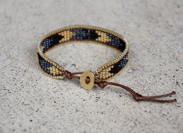 Midnight Seed Bead Bracelet with Gold Chain