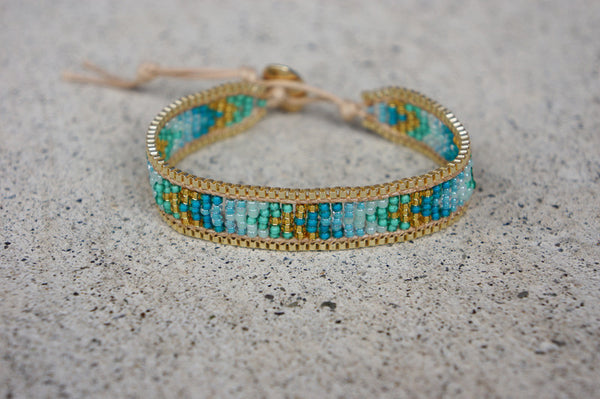 Caribbean Holiday Seed Bead Bracelet with Gold Chain