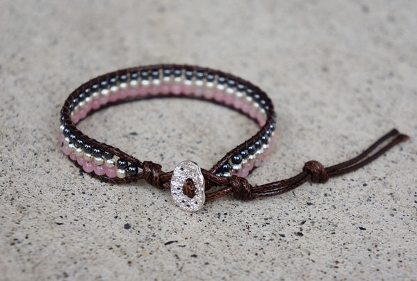 Pink Smoky Single Bracelet silver Bead