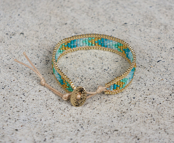 Caribbean Holiday Seed Bead Bracelet with Gold Chain