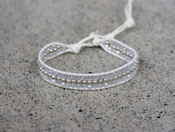 White Single Bracelet Silver Bead