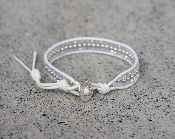 White Single Bracelet Silver Bead