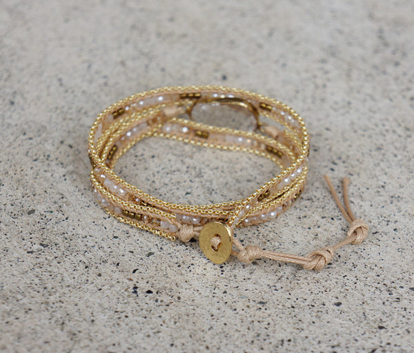 Beige Wrap Bracelet Gold chain