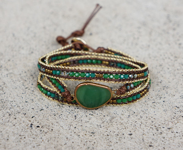 Green Basil Wrap Bracelet Gold chain