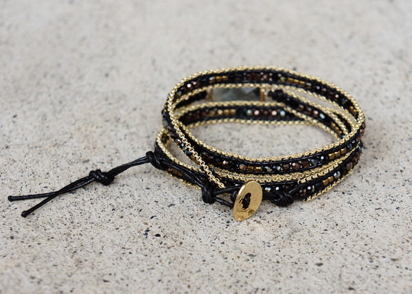 Black Smoky Wrap Bracelet Gold chain