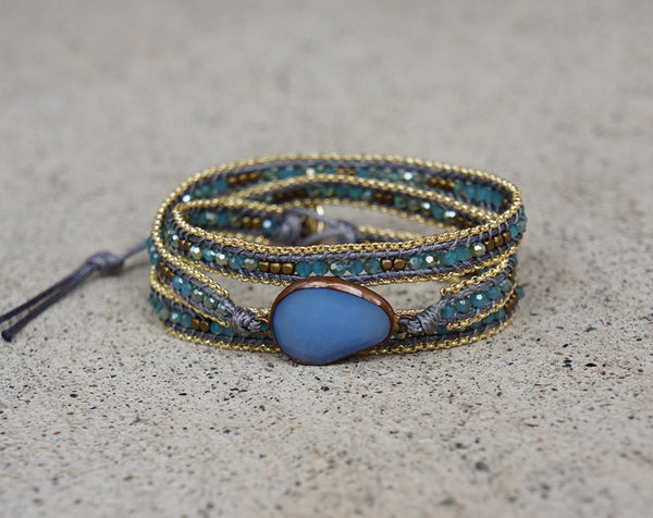 Sky blue Wrap Bracelet Gold chain