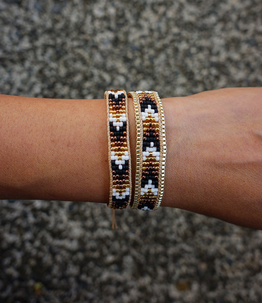 Golden Brown Seed Bead Bracelet with Gold Chain