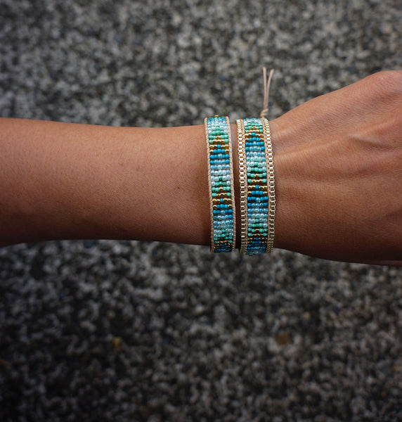 Caribbean Holiday Seed Bead Bracelet with Gold Chain