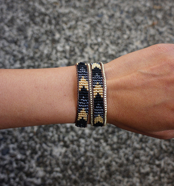 Midnight Seed Bead Bracelet with Gold Chain