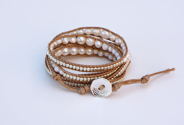 White Freshwater Pearl Wrap Bracelet