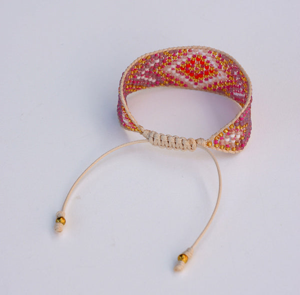 Pink Bracelet Cuff Seed Bead