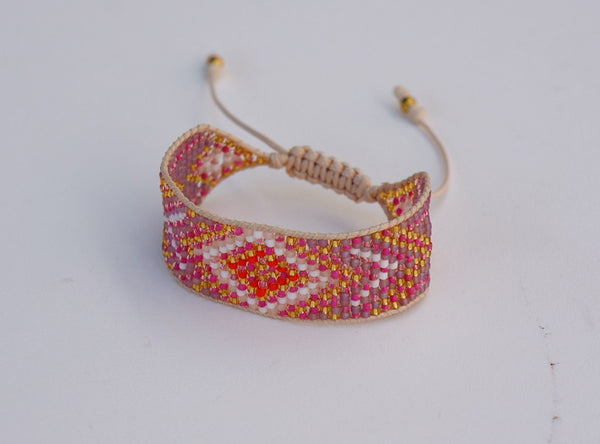 Pink Bracelet Cuff Seed Bead