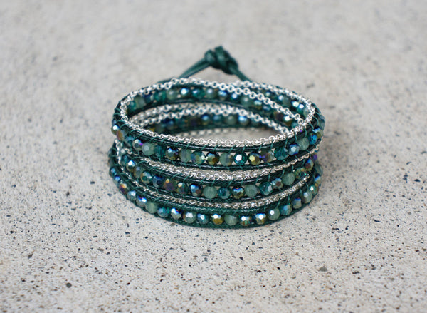 Hunter Green Wrap bracelet with Silver Chain