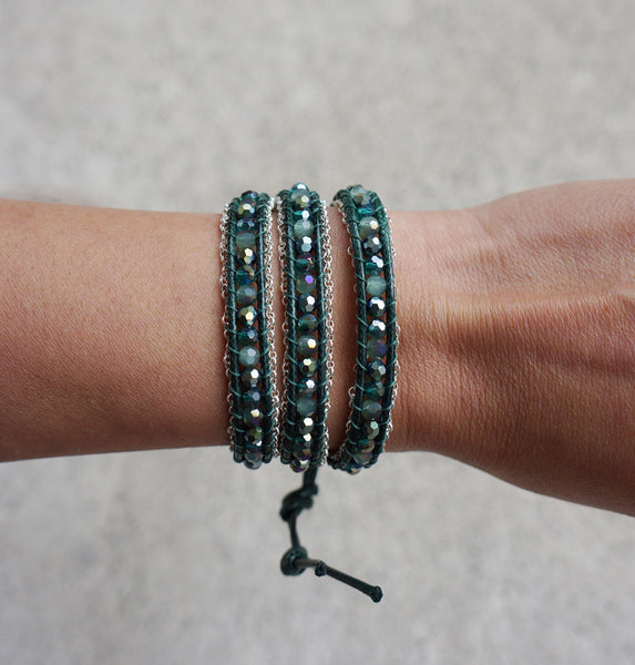 Hunter Green Wrap bracelet with Silver Chain