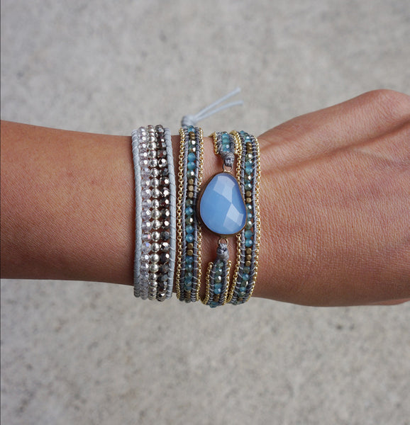 Sky blue Wrap Bracelet Gold chain