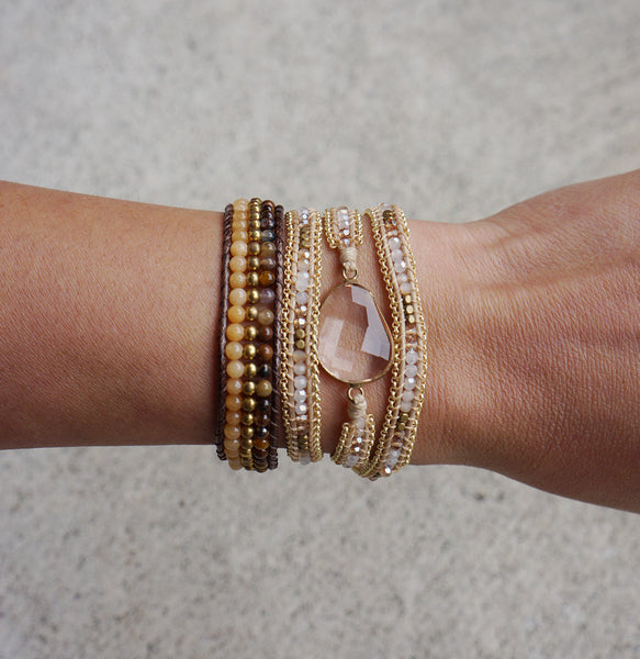 Beige Wrap Bracelet Gold chain