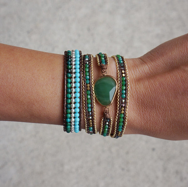 Green Basil Wrap Bracelet Gold chain